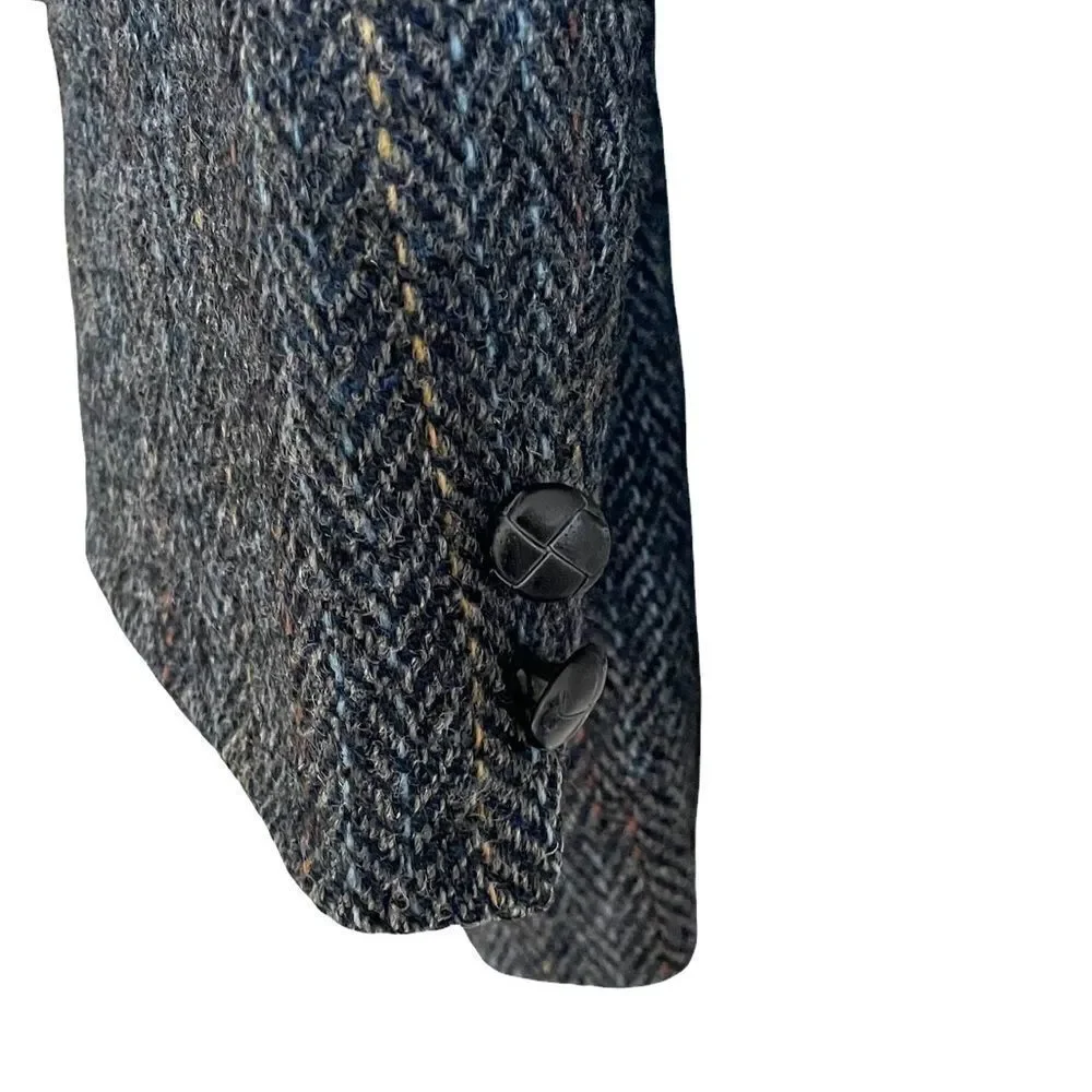 HARRIS TWEED Vintage Hand Woven Wool Blazer Navy Blue 40S - Picture 6 of 14